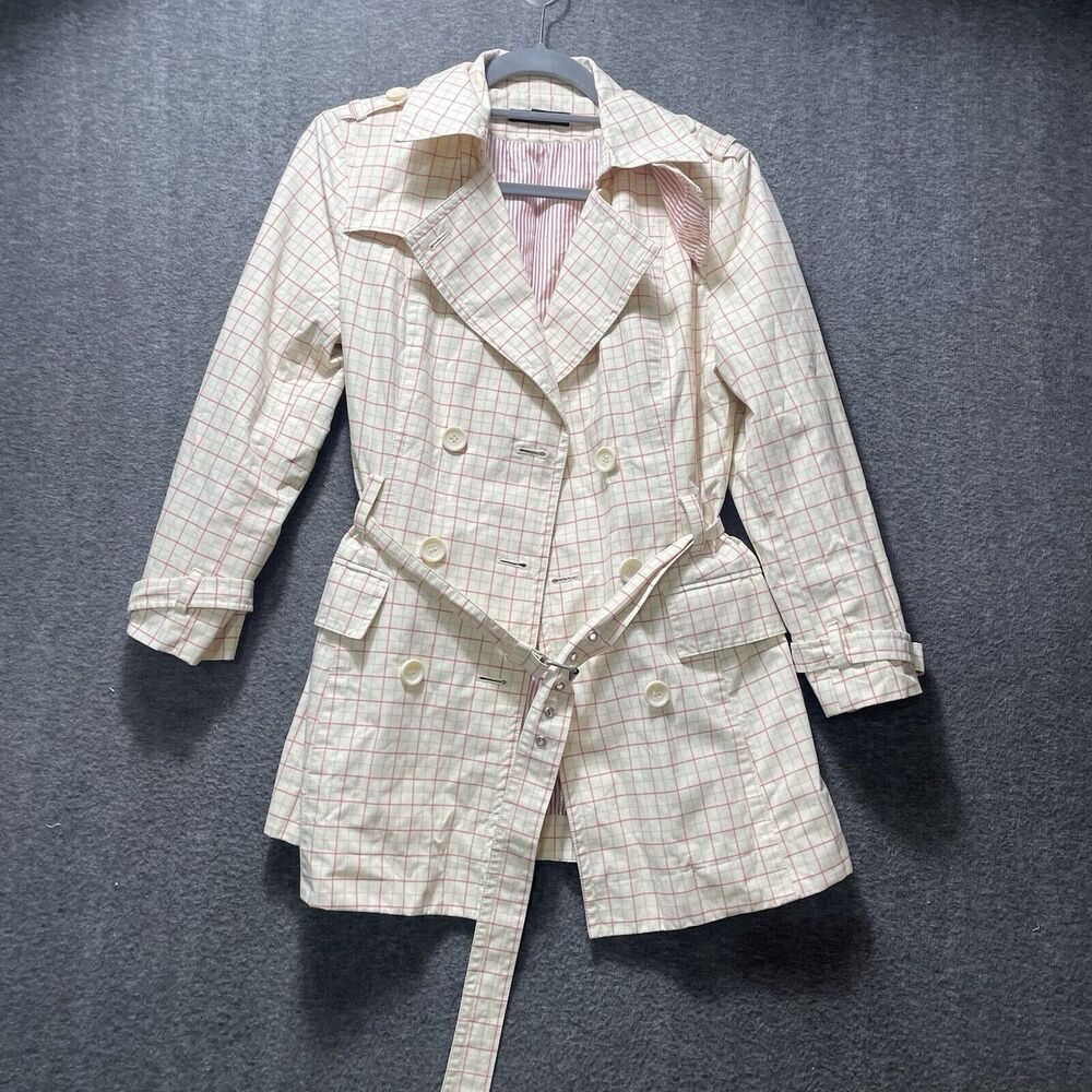 Express Tan Pink Plaid Trench Coat Cotton Spring Small Light Academia Kawaii